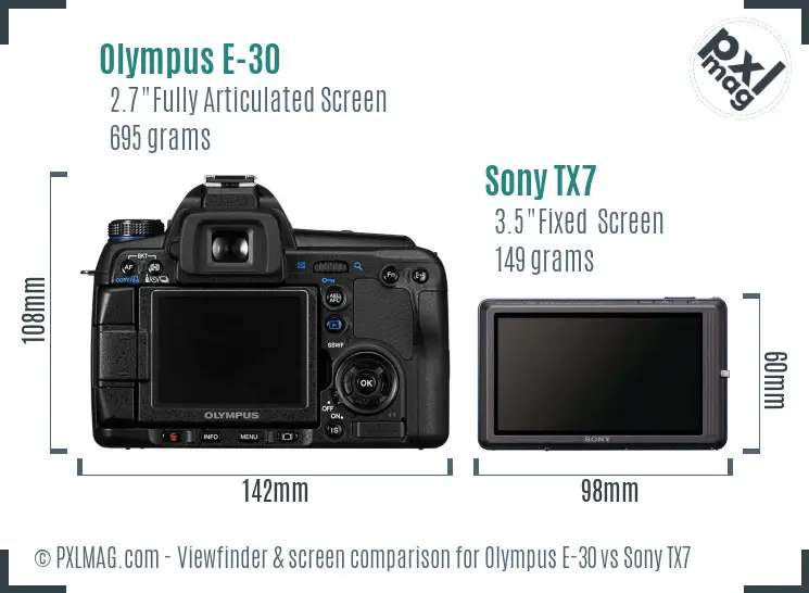 Olympus E-30 vs Sony TX7 Screen and Viewfinder comparison