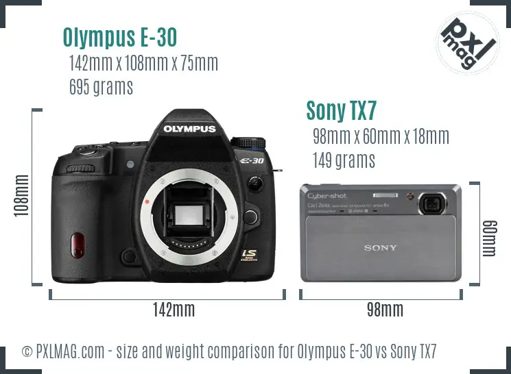 Olympus E-30 vs Sony TX7 size comparison