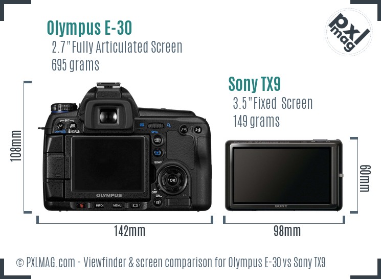 Olympus E-30 vs Sony TX9 Screen and Viewfinder comparison