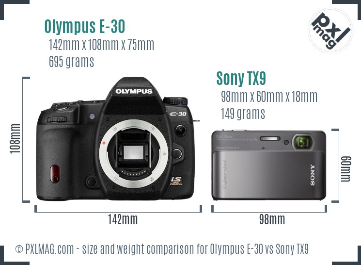 Olympus E-30 vs Sony TX9 size comparison