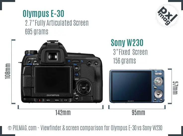 Olympus E-30 vs Sony W230 Screen and Viewfinder comparison