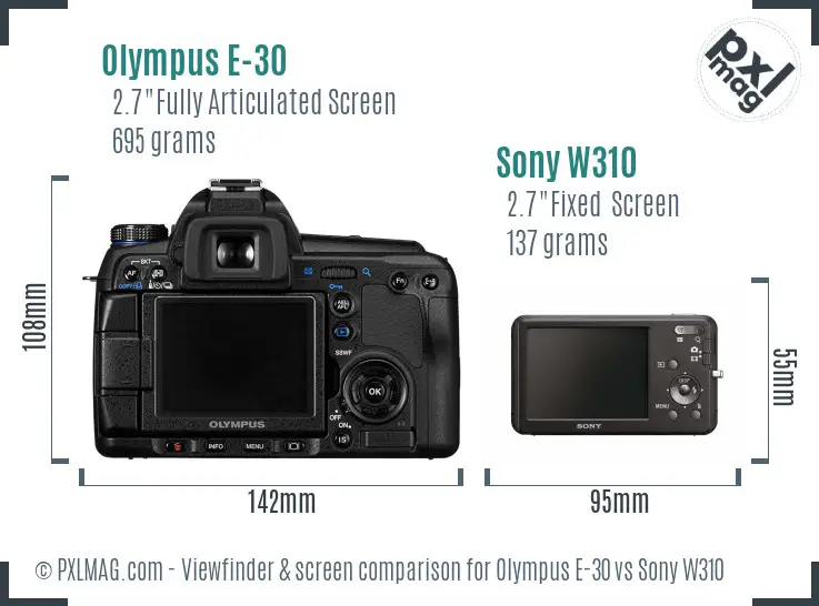 Olympus E-30 vs Sony W310 Screen and Viewfinder comparison