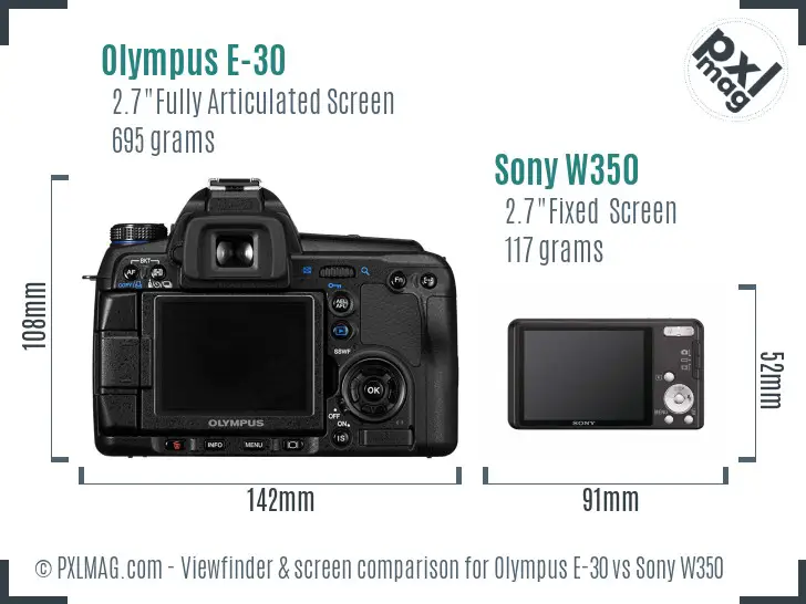 Olympus E-30 vs Sony W350 Screen and Viewfinder comparison