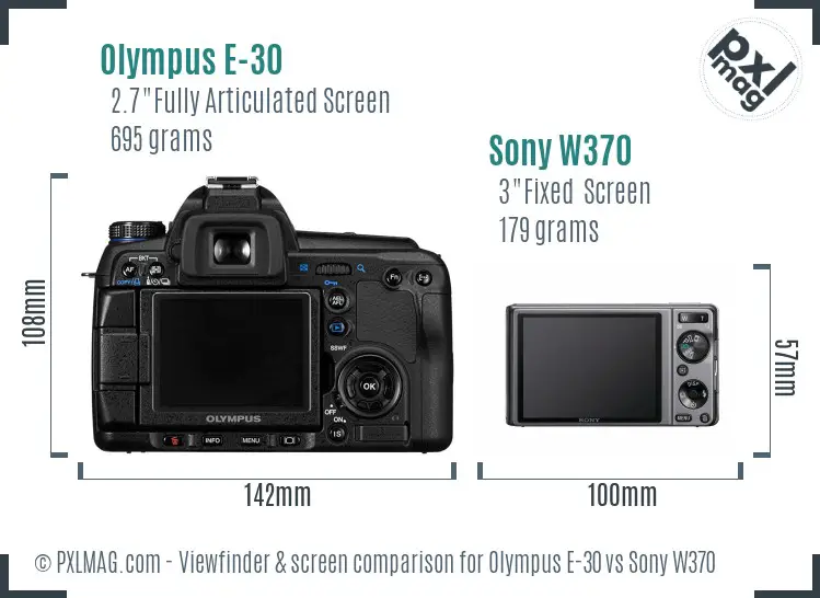 Olympus E-30 vs Sony W370 Screen and Viewfinder comparison