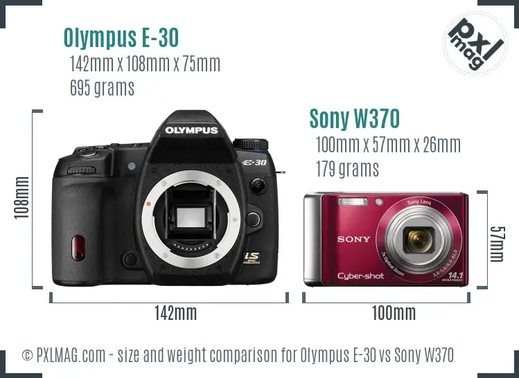 Olympus E-30 vs Sony W370 size comparison