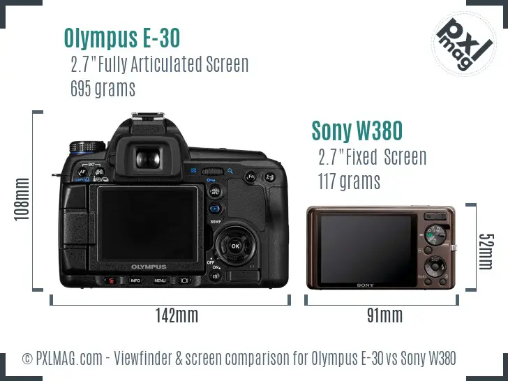 Olympus E-30 vs Sony W380 Screen and Viewfinder comparison