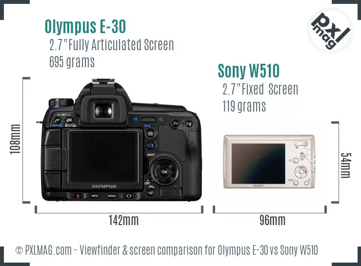 Olympus E-30 vs Sony W510 Screen and Viewfinder comparison