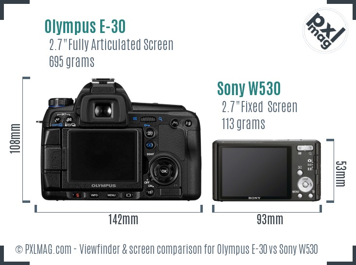 Olympus E-30 vs Sony W530 Screen and Viewfinder comparison