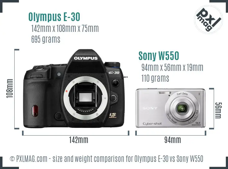 Olympus E-30 vs Sony W550 size comparison Olympus E-30 vs Sony W550 size comparison