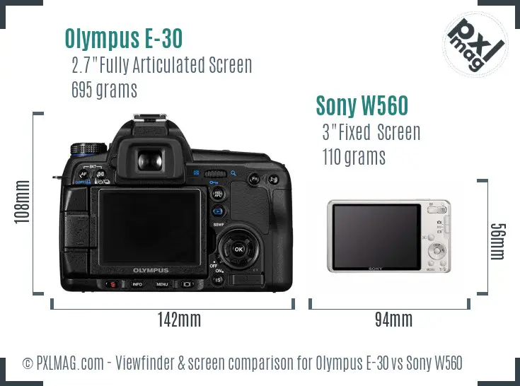 Olympus E-30 vs Sony W560 Screen and Viewfinder comparison