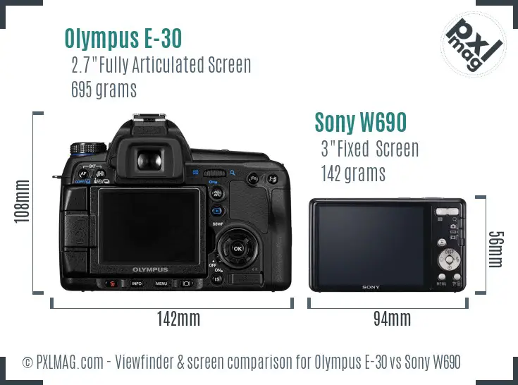 Olympus E-30 vs Sony W690 Screen and Viewfinder comparison