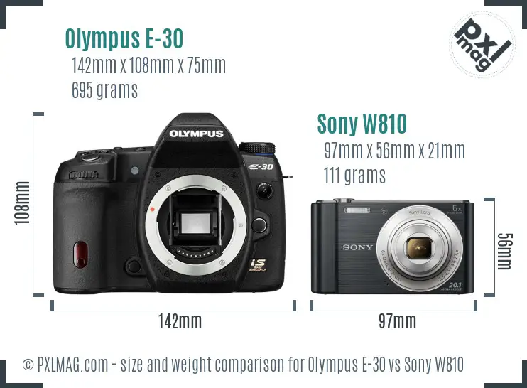 Olympus E-30 vs Sony W810 size comparison