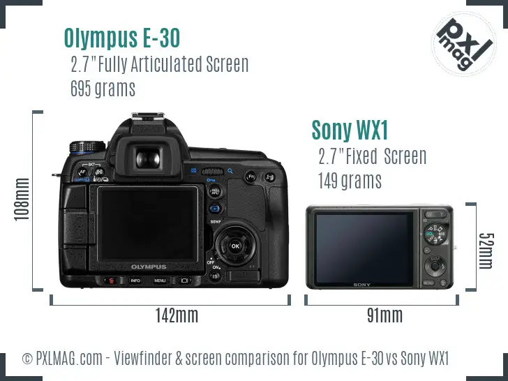 Olympus E-30 vs Sony WX1 Screen and Viewfinder comparison