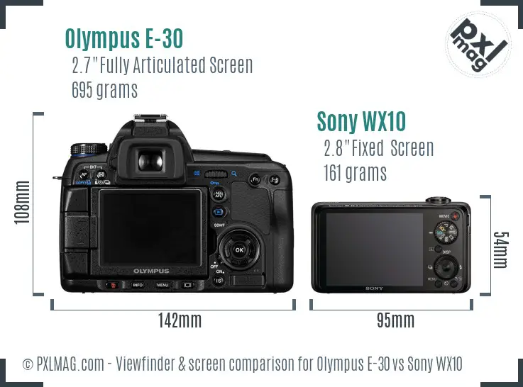 Olympus E-30 vs Sony WX10 Screen and Viewfinder comparison