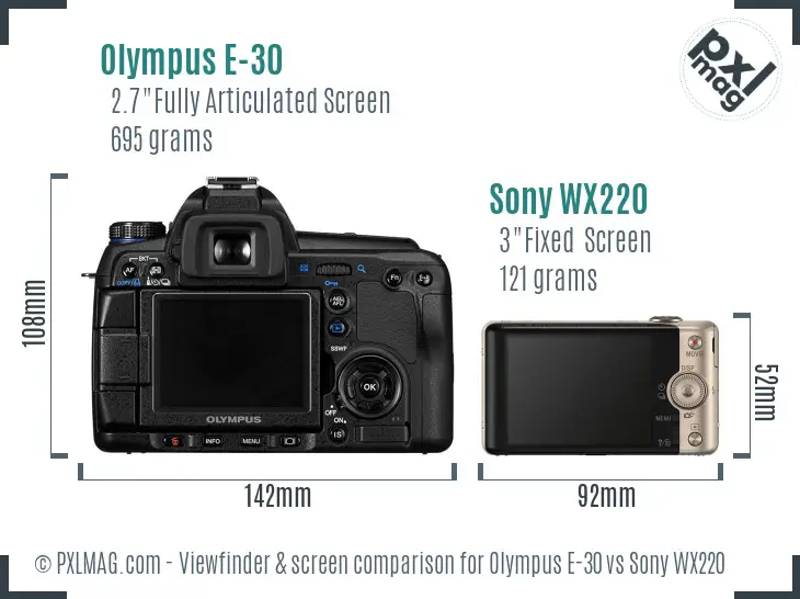 Olympus E-30 vs Sony WX220 Screen and Viewfinder comparison