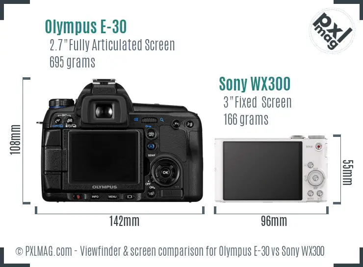 Olympus E-30 vs Sony WX300 Screen and Viewfinder comparison