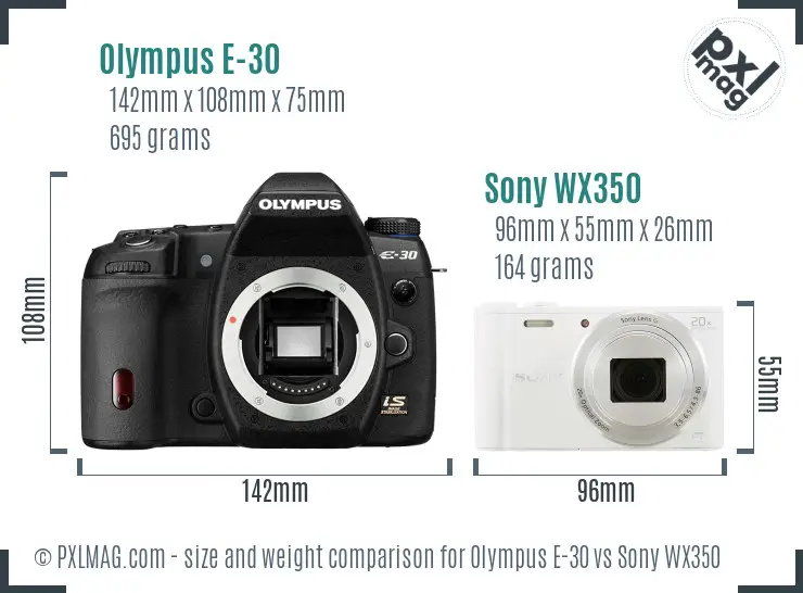 Olympus E-30 vs Sony WX350 size comparison