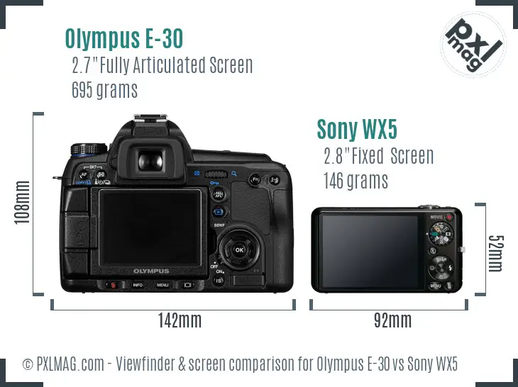 Olympus E-30 vs Sony WX5 Screen and Viewfinder comparison