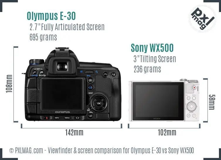 Olympus E-30 vs Sony WX500 Screen and Viewfinder comparison