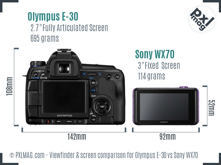 Olympus E-30 vs Sony WX70 Screen and Viewfinder comparison