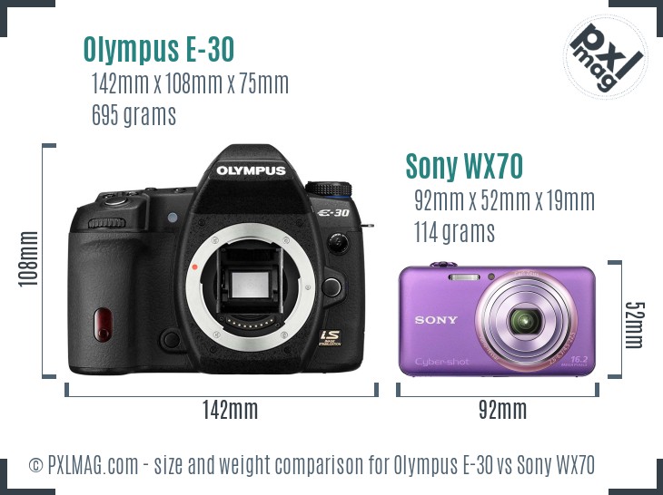 Olympus E-30 vs Sony WX70 size comparison