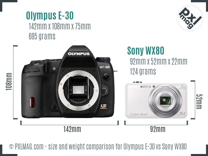 Olympus E-30 vs Sony WX80 size comparison