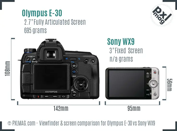 Olympus E-30 vs Sony WX9 Screen and Viewfinder comparison