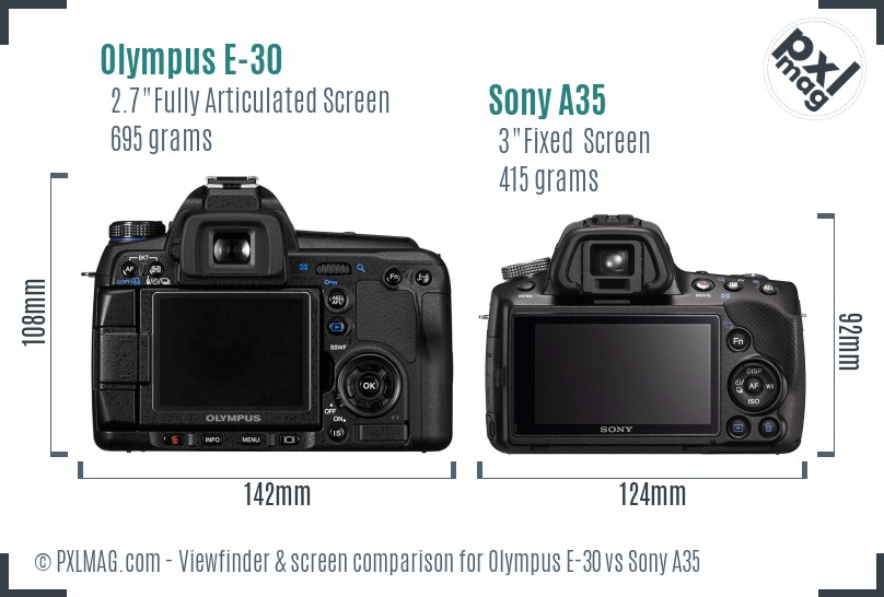 Olympus E-30 vs Sony A35 Screen and Viewfinder comparison