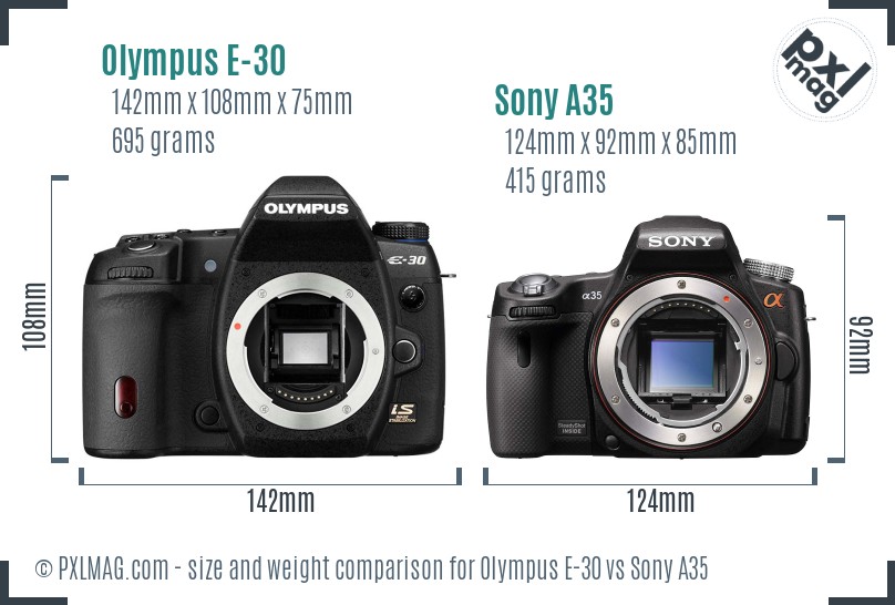 Olympus E-30 vs Sony A35 size comparison