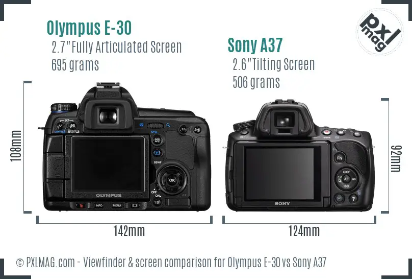 Olympus E-30 vs Sony A37 Screen and Viewfinder comparison