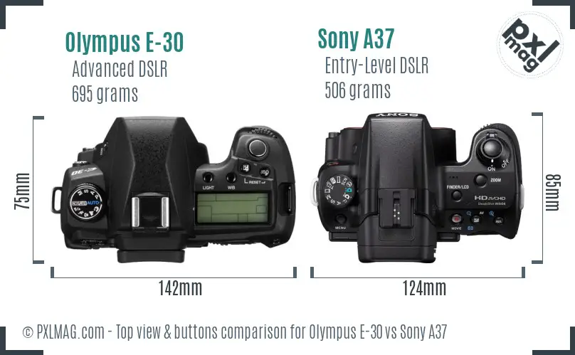 Olympus E-30 vs Sony A37 top view buttons comparison