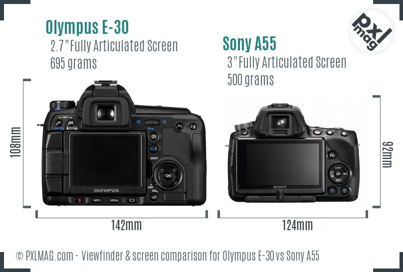 Olympus E-30 vs Sony A55 Screen and Viewfinder comparison