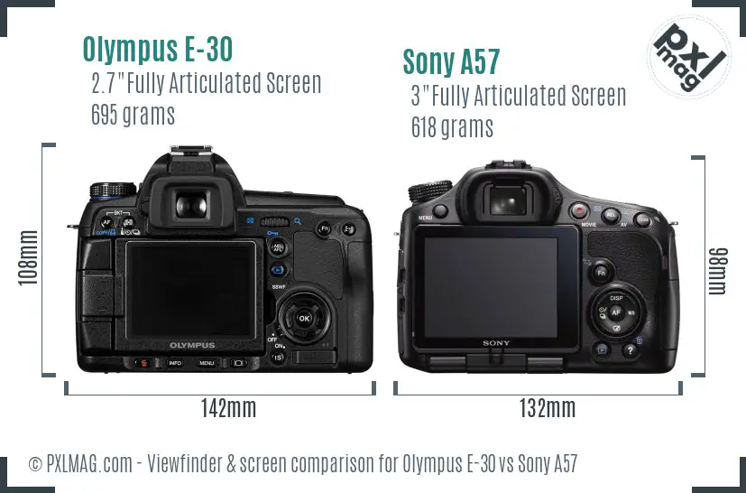 Olympus E-30 vs Sony A57 Screen and Viewfinder comparison