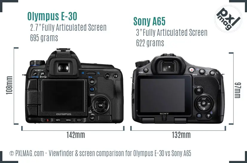 Olympus E-30 vs Sony A65 Screen and Viewfinder comparison