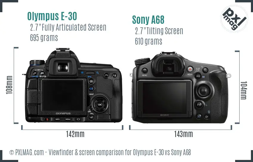 Olympus E-30 vs Sony A68 Screen and Viewfinder comparison
