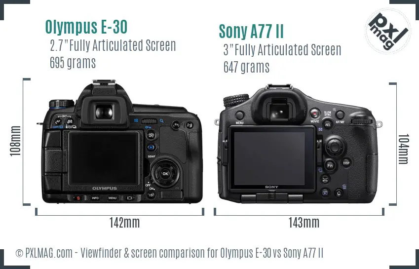 Olympus E-30 vs Sony A77 II Screen and Viewfinder comparison