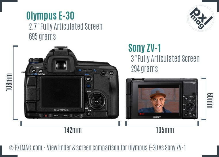 Olympus E-30 vs Sony ZV-1 Screen and Viewfinder comparison