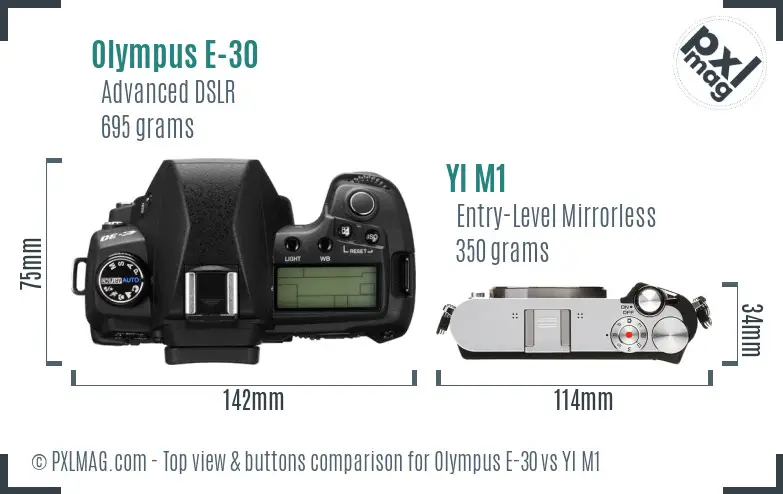 Olympus E-30 vs YI M1 top view buttons comparison Olympus E-30 vs YI M1 top view buttons comparison