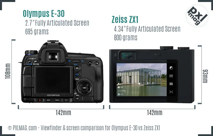 Olympus E-30 vs Zeiss ZX1 Screen and Viewfinder comparison