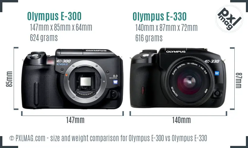 Olympus E-300 vs Olympus E-330 size comparison