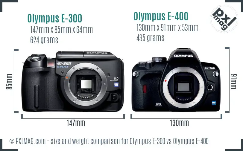 Olympus E-300 vs Olympus E-400 size comparison