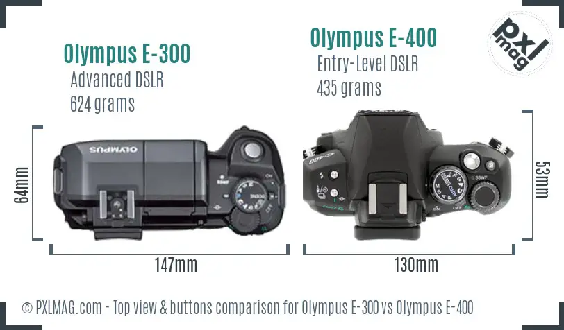 Olympus E-300 vs Olympus E-400 top view buttons comparison