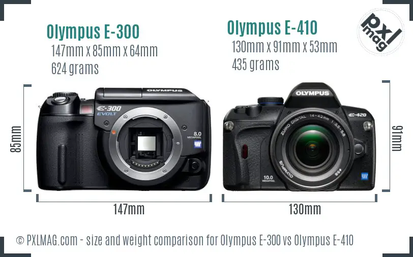 Olympus E-300 vs Olympus E-410 size comparison