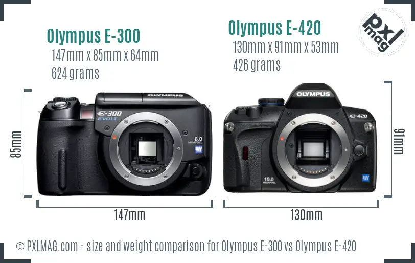 Olympus E-300 vs Olympus E-420 size comparison