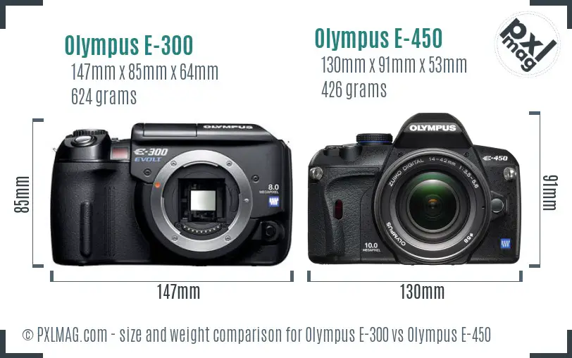 Olympus E-300 vs Olympus E-450 size comparison