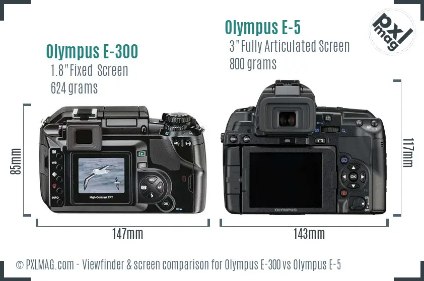 Olympus E-300 vs Olympus E-5 Screen and Viewfinder comparison