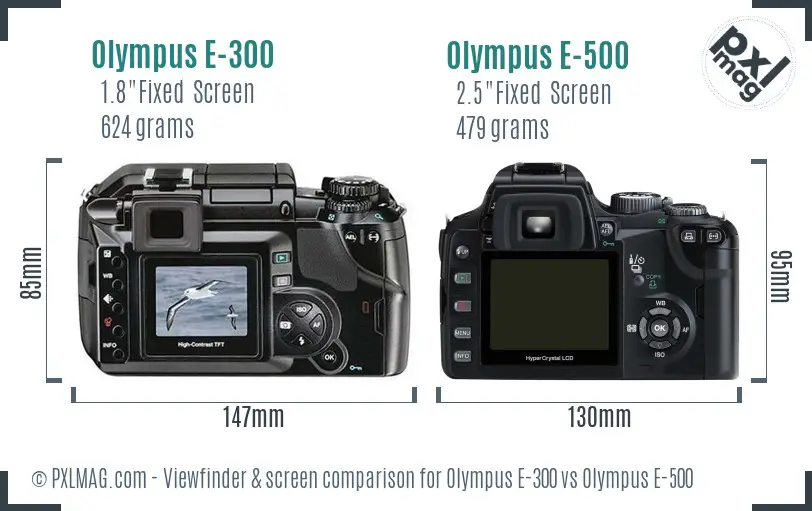 Olympus E-300 vs Olympus E-500 Screen and Viewfinder comparison