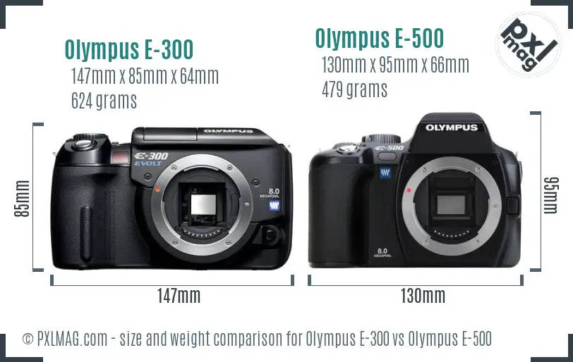 Olympus E-300 vs Olympus E-500 size comparison