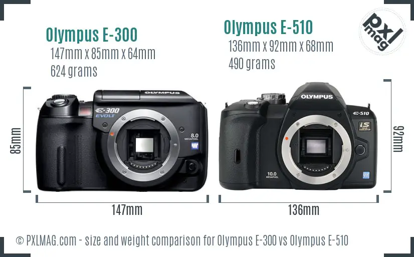 Olympus E-300 vs Olympus E-510 size comparison