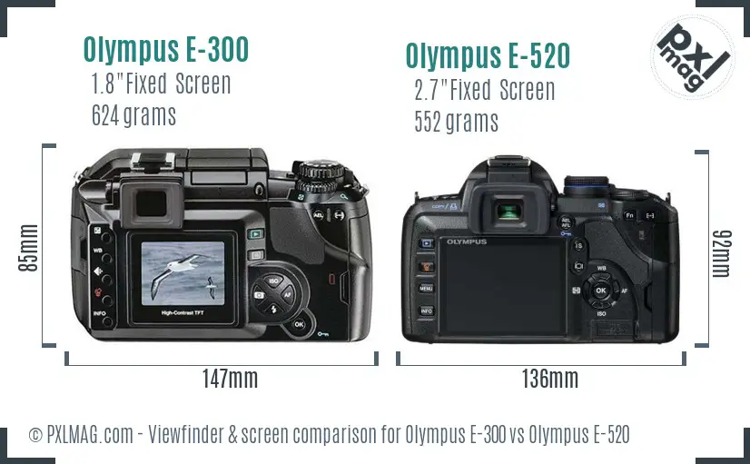 Olympus E-300 vs Olympus E-520 Screen and Viewfinder comparison